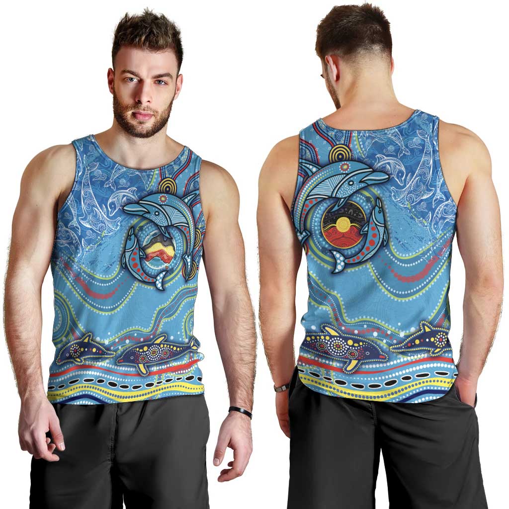 Dolphins Aboriginal Art Map Flag Australia Men Tank Top - Vibe Hoodie Shop