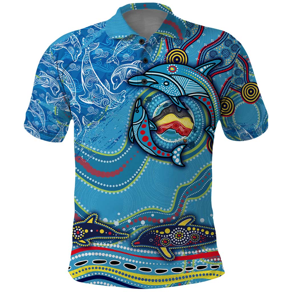 Dolphins Aboriginal Art Map Flag Australia Polo Shirt - Vibe Hoodie Shop