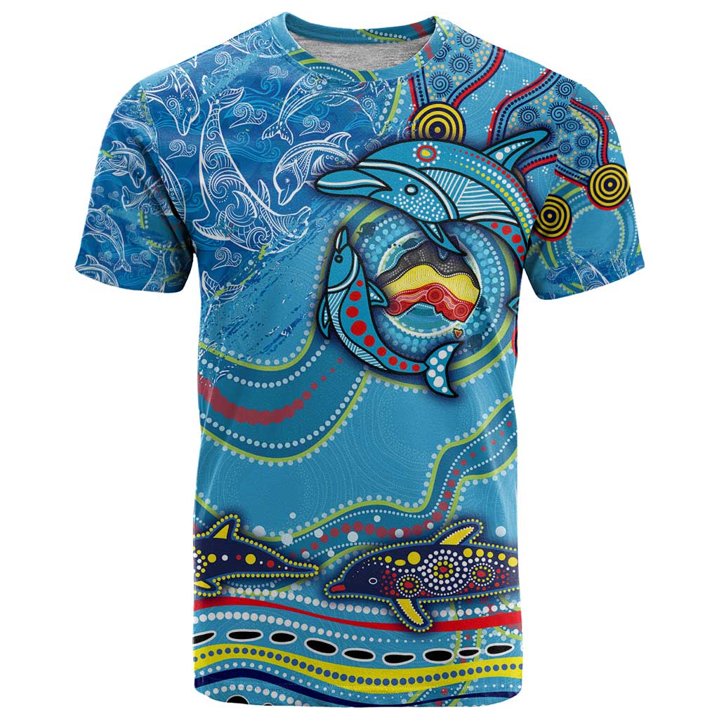 Dolphins Aboriginal Art Map Flag Australia T Shirt - Vibe Hoodie Shop