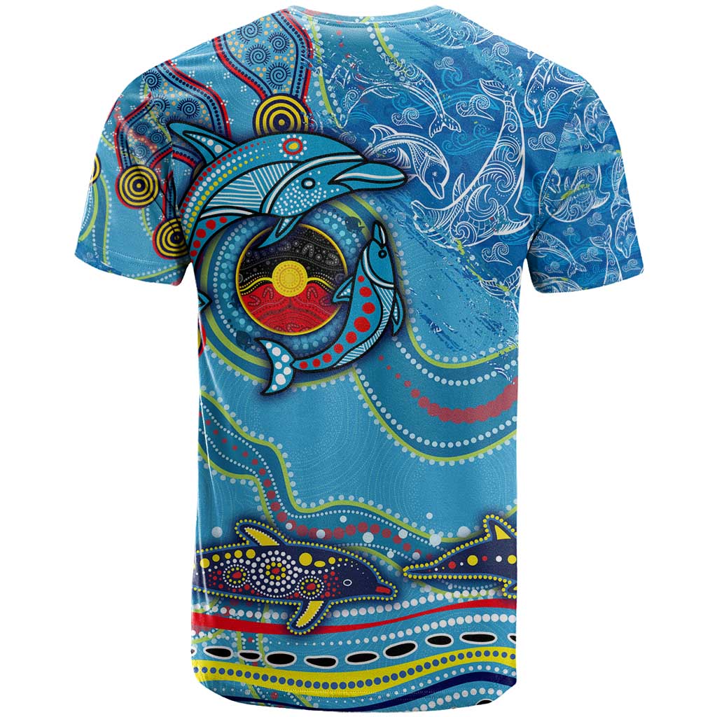 Dolphins Aboriginal Art Map Flag Australia T Shirt - Vibe Hoodie Shop