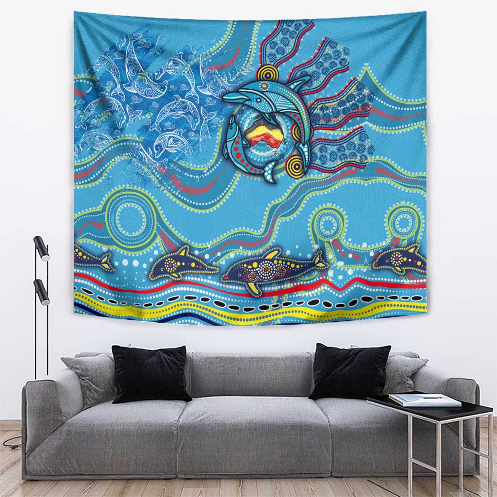 Dolphins Aboriginal Art Map Flag Australia Tapestry - Vibe Hoodie Shop