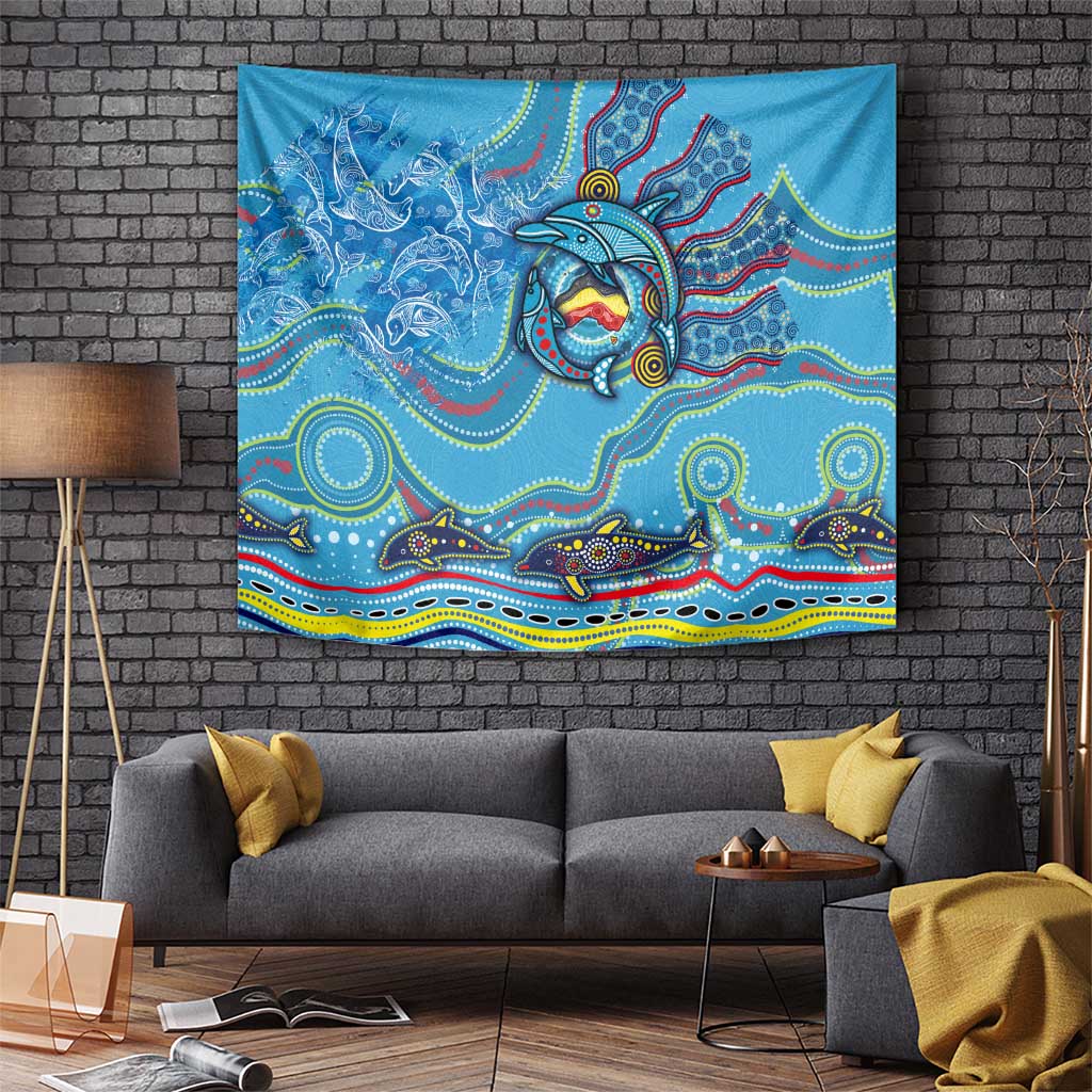 Dolphins Aboriginal Art Map Flag Australia Tapestry - Vibe Hoodie Shop