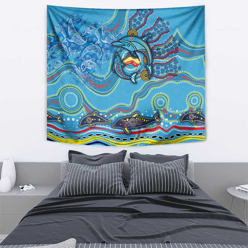 Dolphins Aboriginal Art Map Flag Australia Tapestry - Vibe Hoodie Shop