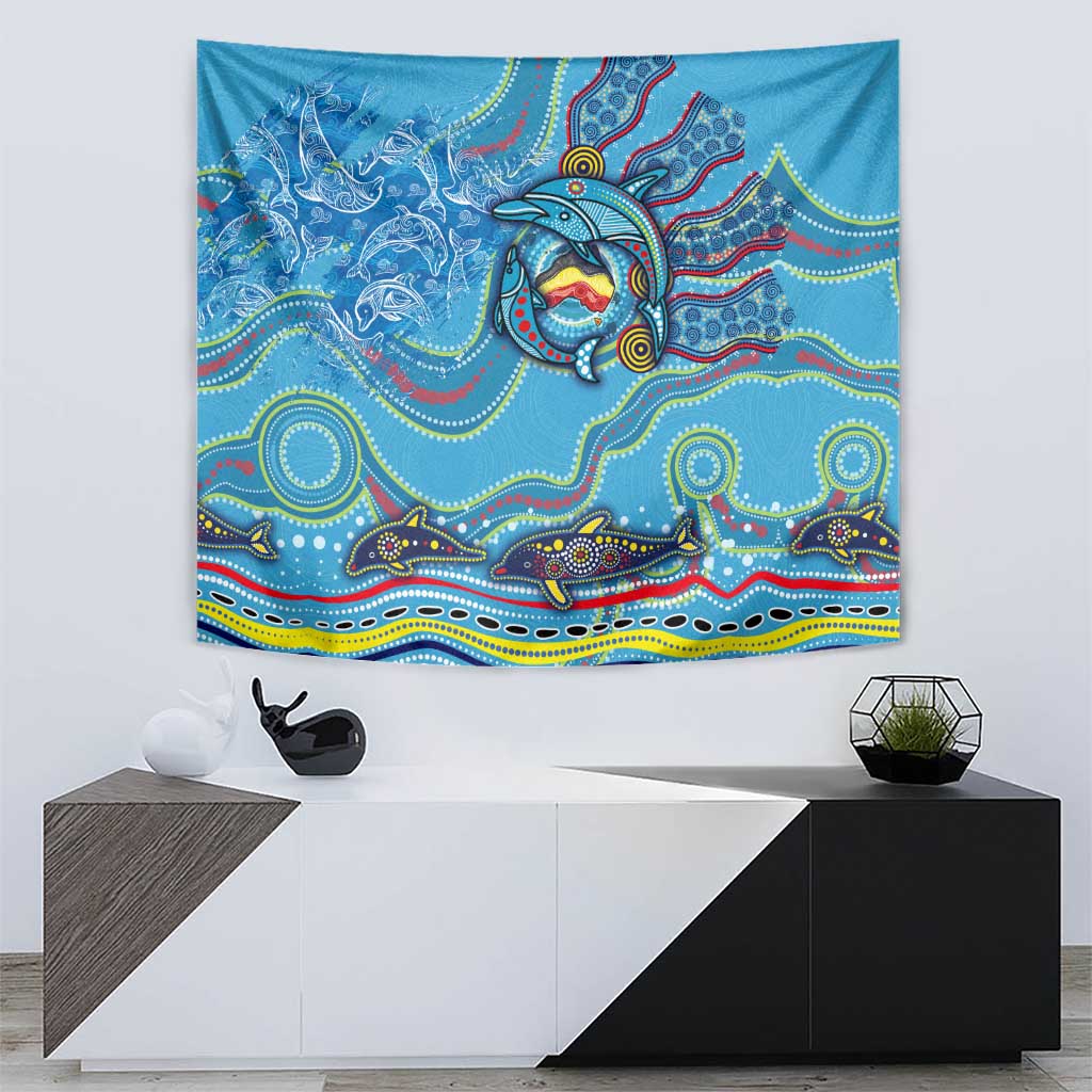 Dolphins Aboriginal Art Map Flag Australia Tapestry - Vibe Hoodie Shop