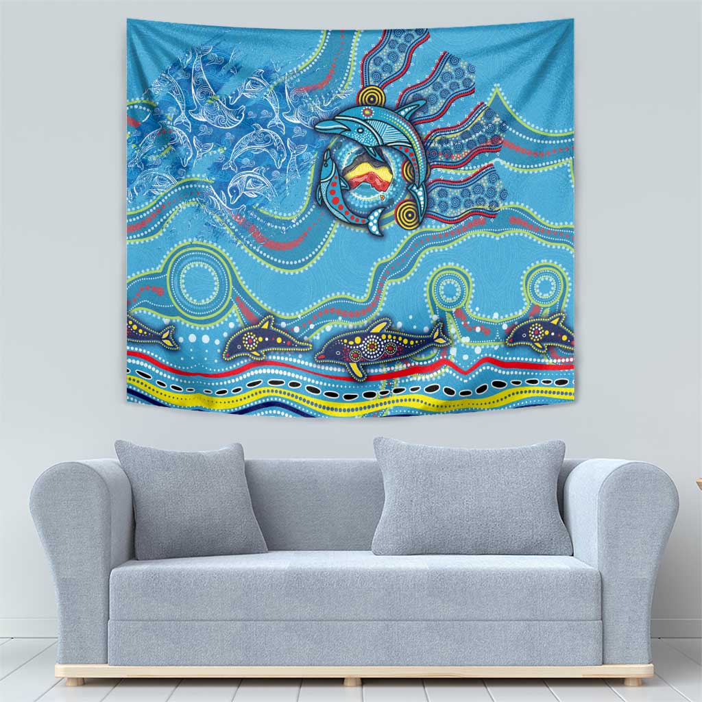 Dolphins Aboriginal Art Map Flag Australia Tapestry - Vibe Hoodie Shop