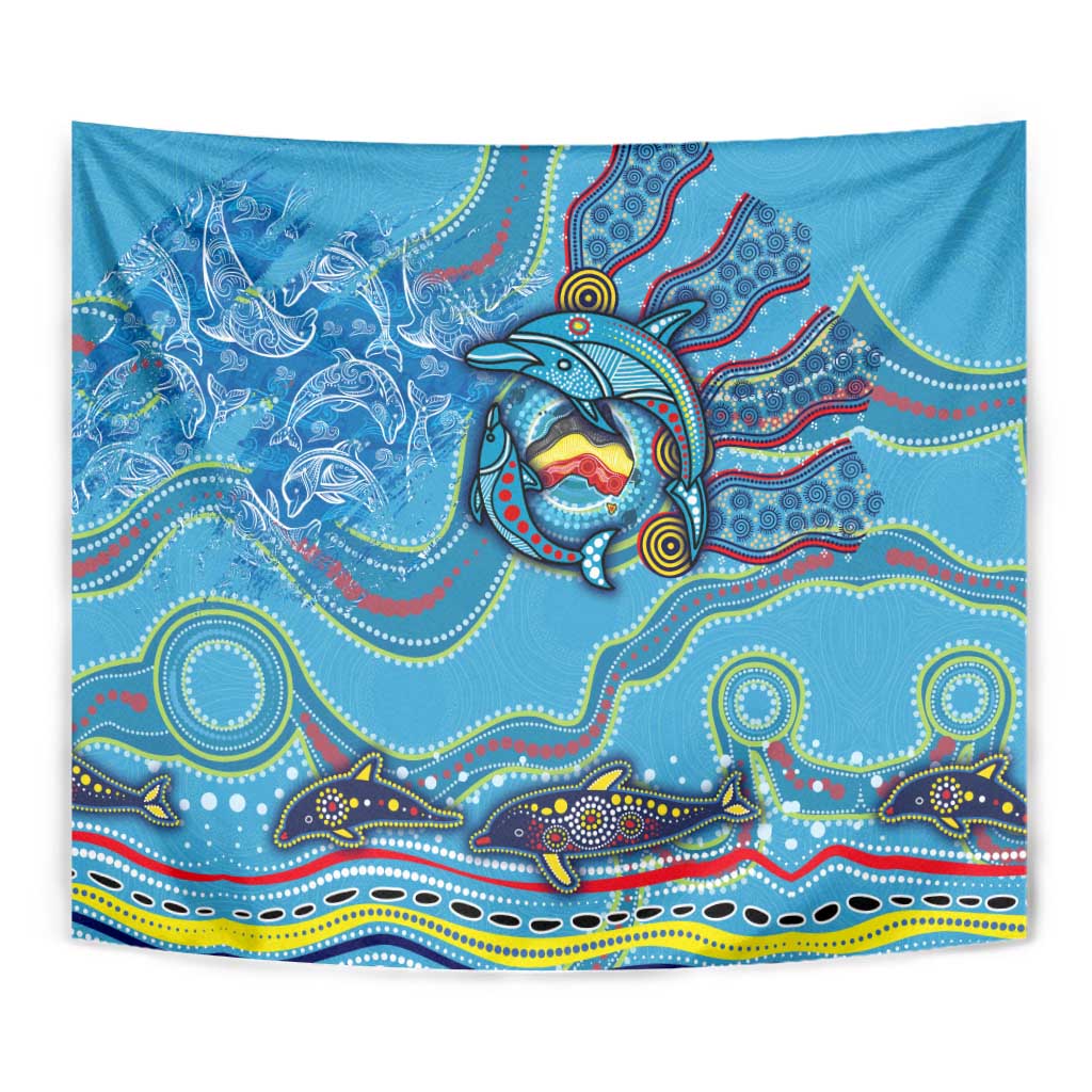 Dolphins Aboriginal Art Map Flag Australia Tapestry - Vibe Hoodie Shop