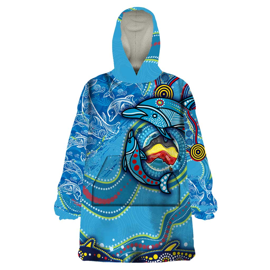 Dolphins Aboriginal Art Map Flag Australia Wearable Blanket Hoodie - Vibe Hoodie Shop