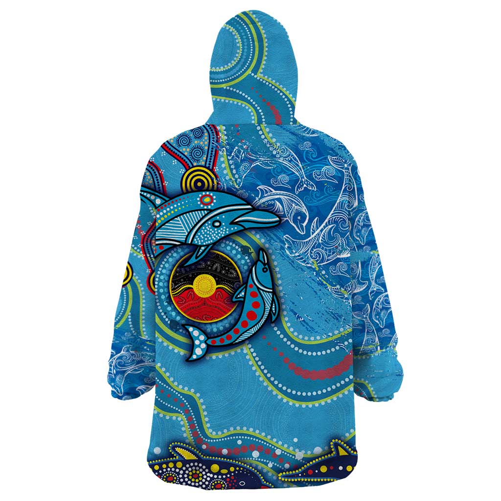 Dolphins Aboriginal Art Map Flag Australia Wearable Blanket Hoodie - Vibe Hoodie Shop