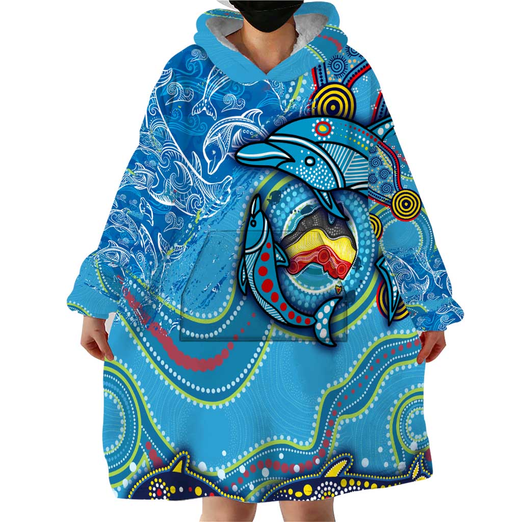 Dolphins Aboriginal Art Map Flag Australia Wearable Blanket Hoodie - Vibe Hoodie Shop