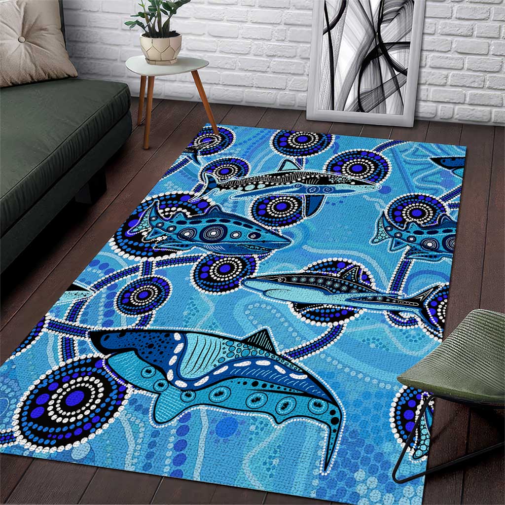 Sharks Aboriginal Australia Area Rug Indigenous Art Blue - Vibe Hoodie Shop