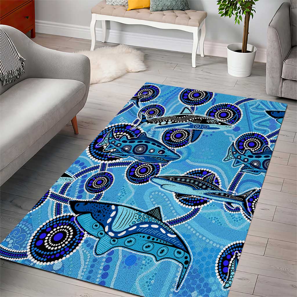 Sharks Aboriginal Australia Area Rug Indigenous Art Blue - Vibe Hoodie Shop