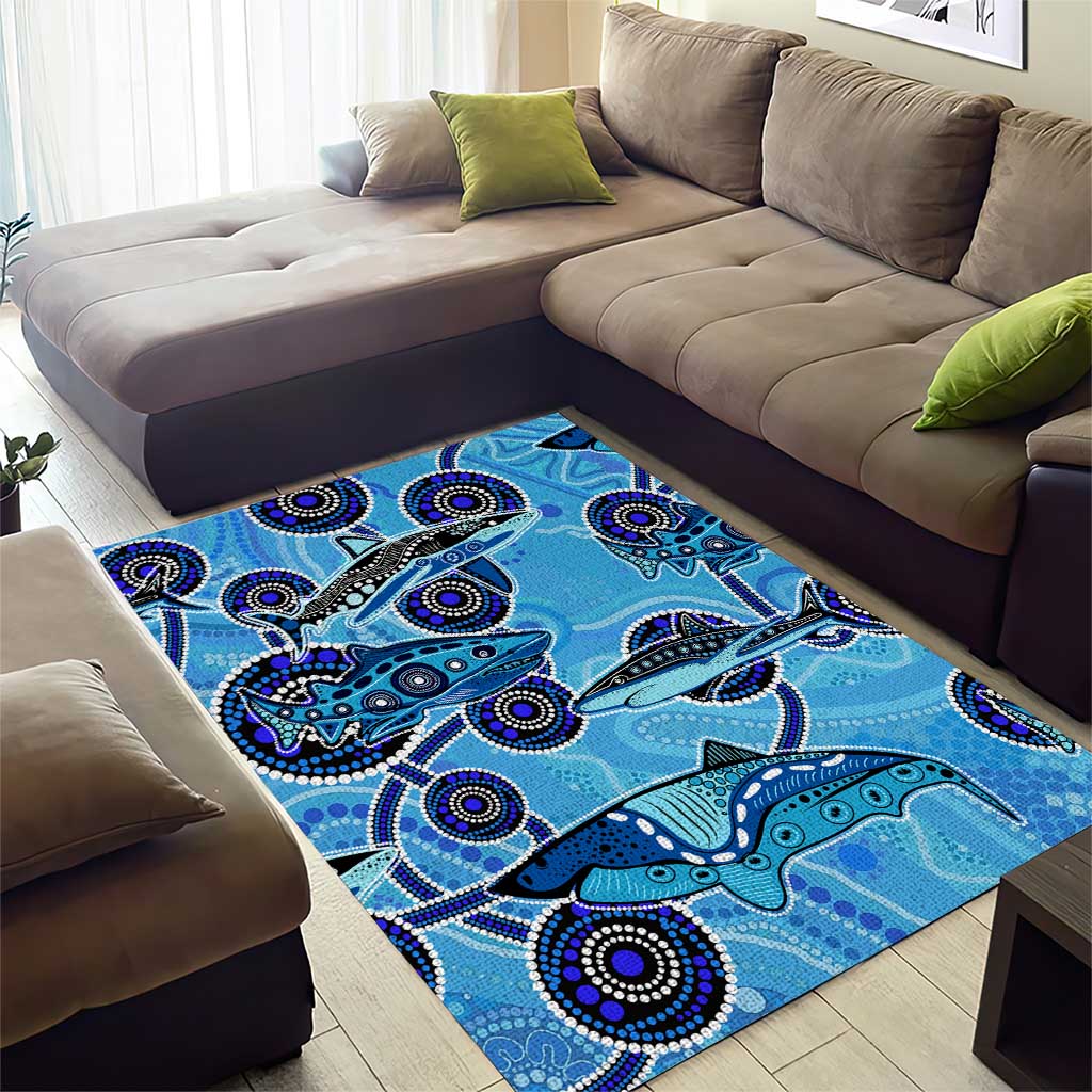 Sharks Aboriginal Australia Area Rug Indigenous Art Blue - Vibe Hoodie Shop