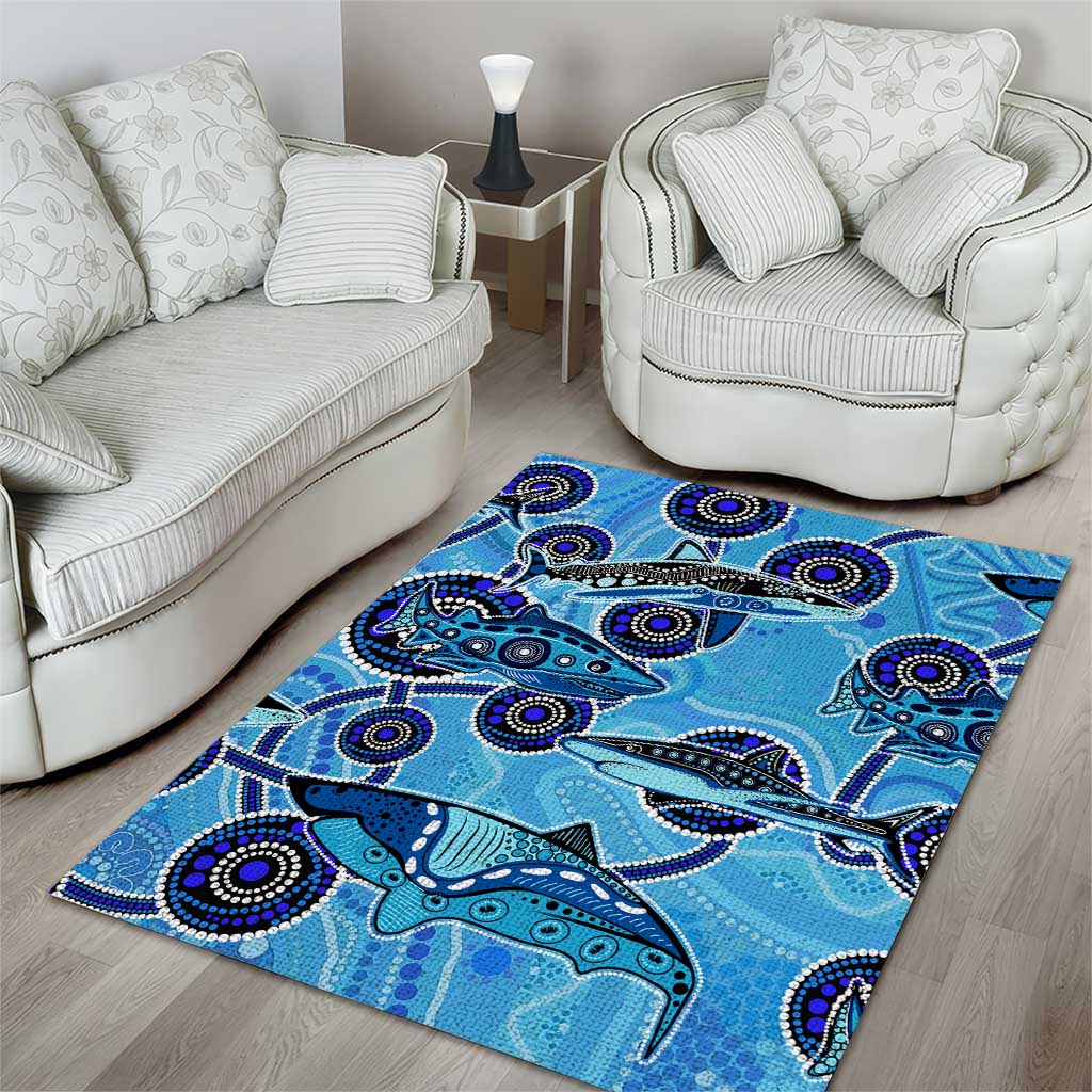 Sharks Aboriginal Australia Area Rug Indigenous Art Blue - Vibe Hoodie Shop