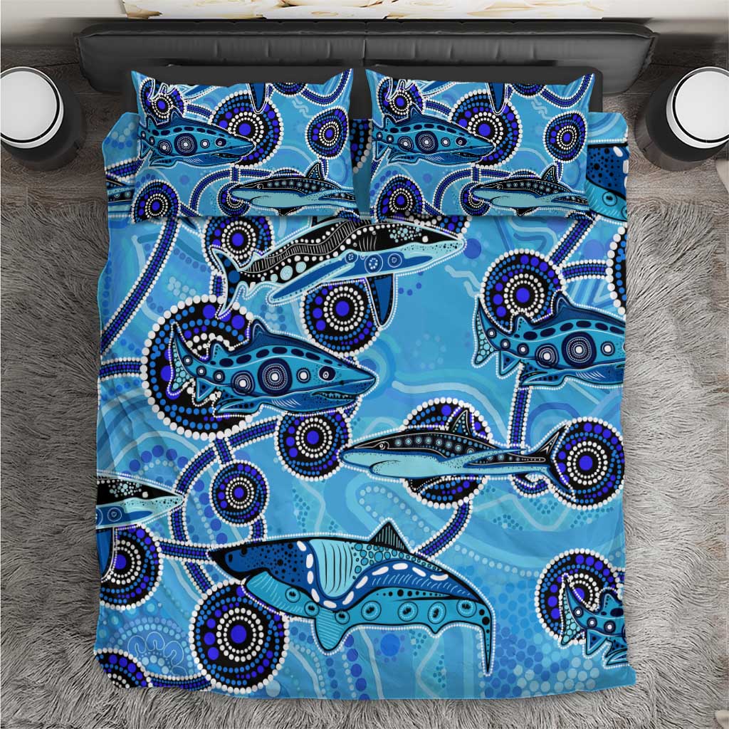 Sharks Aboriginal Australia Bedding Set Indigenous Art Blue - Vibe Hoodie Shop