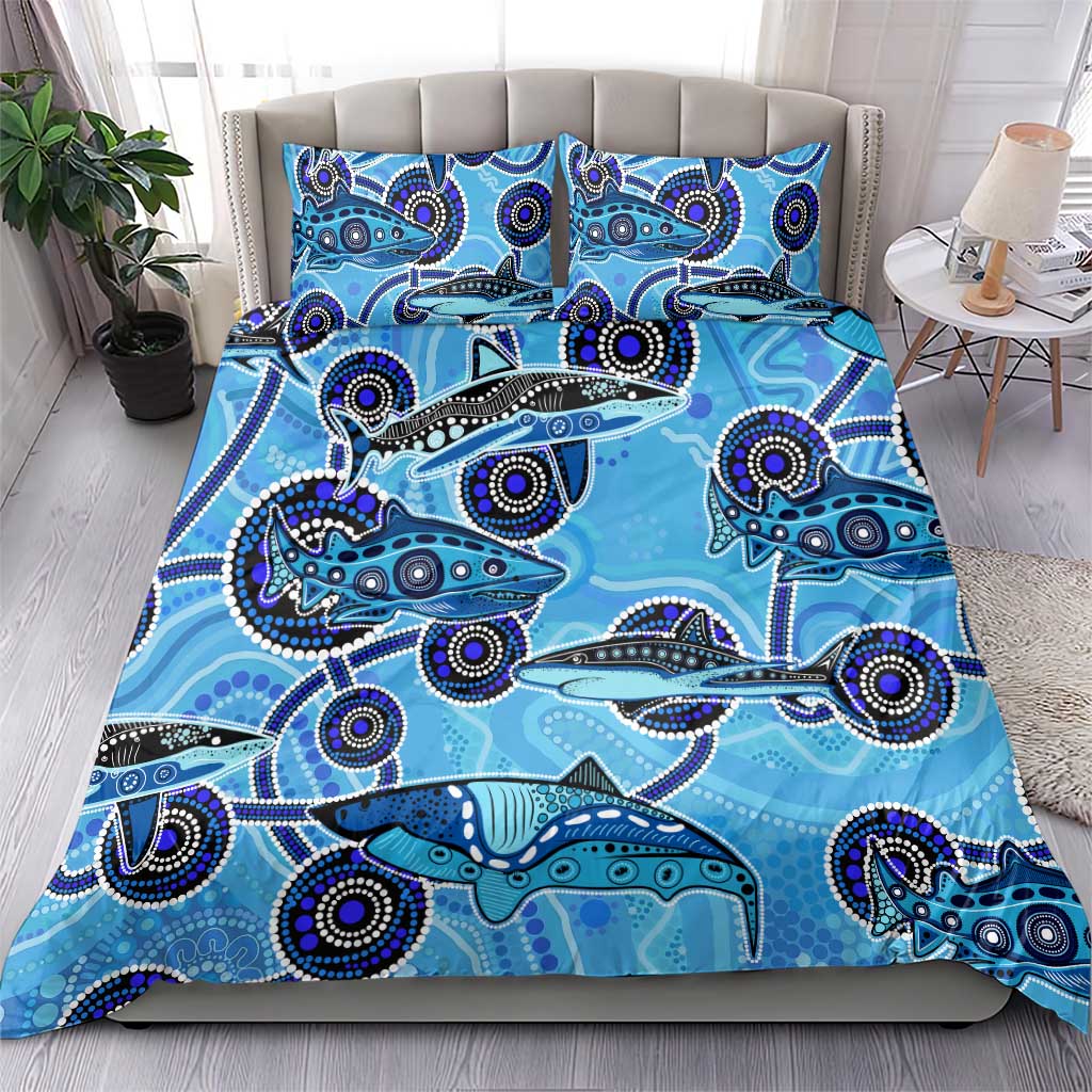 Sharks Aboriginal Australia Bedding Set Indigenous Art Blue - Vibe Hoodie Shop