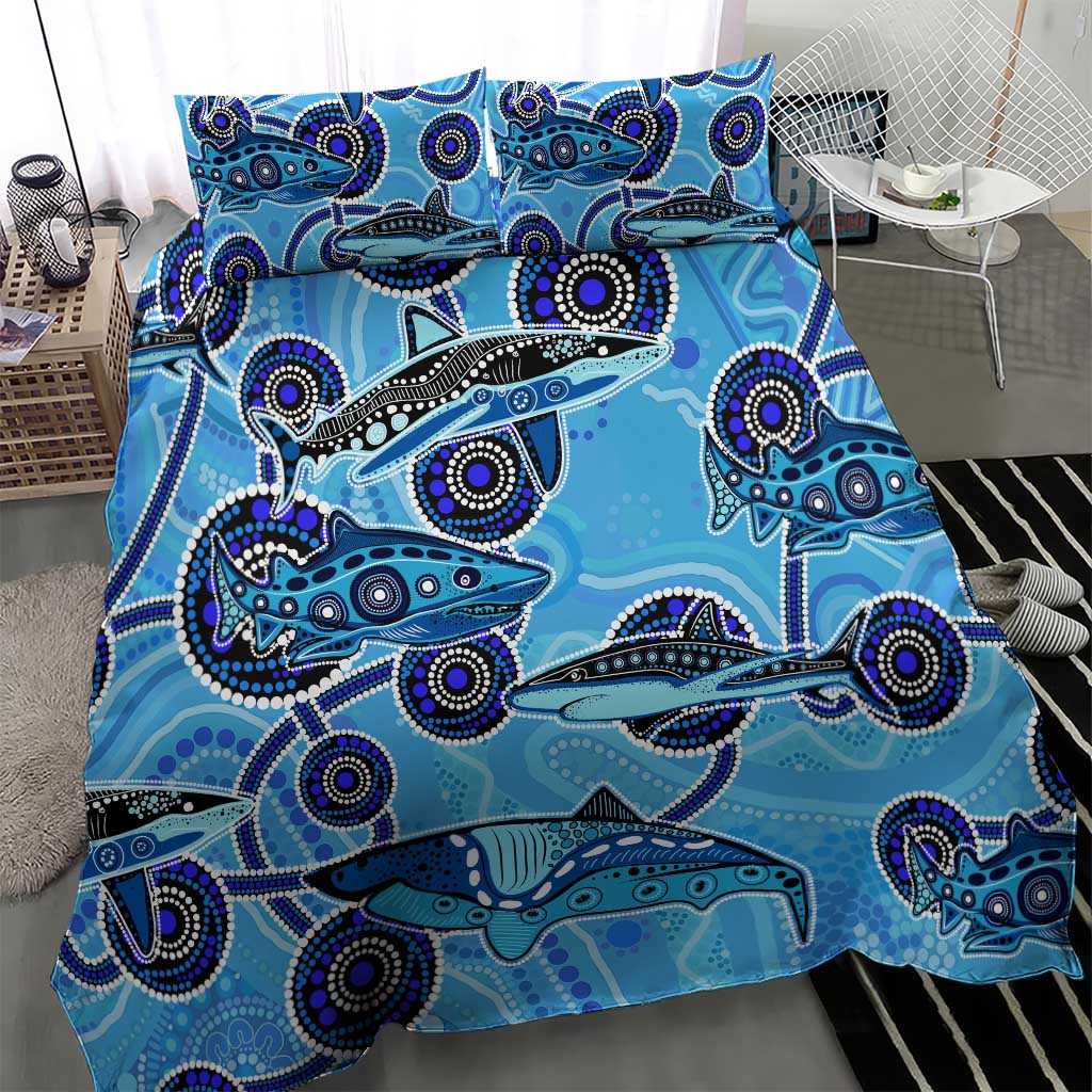 Sharks Aboriginal Australia Bedding Set Indigenous Art Blue - Vibe Hoodie Shop