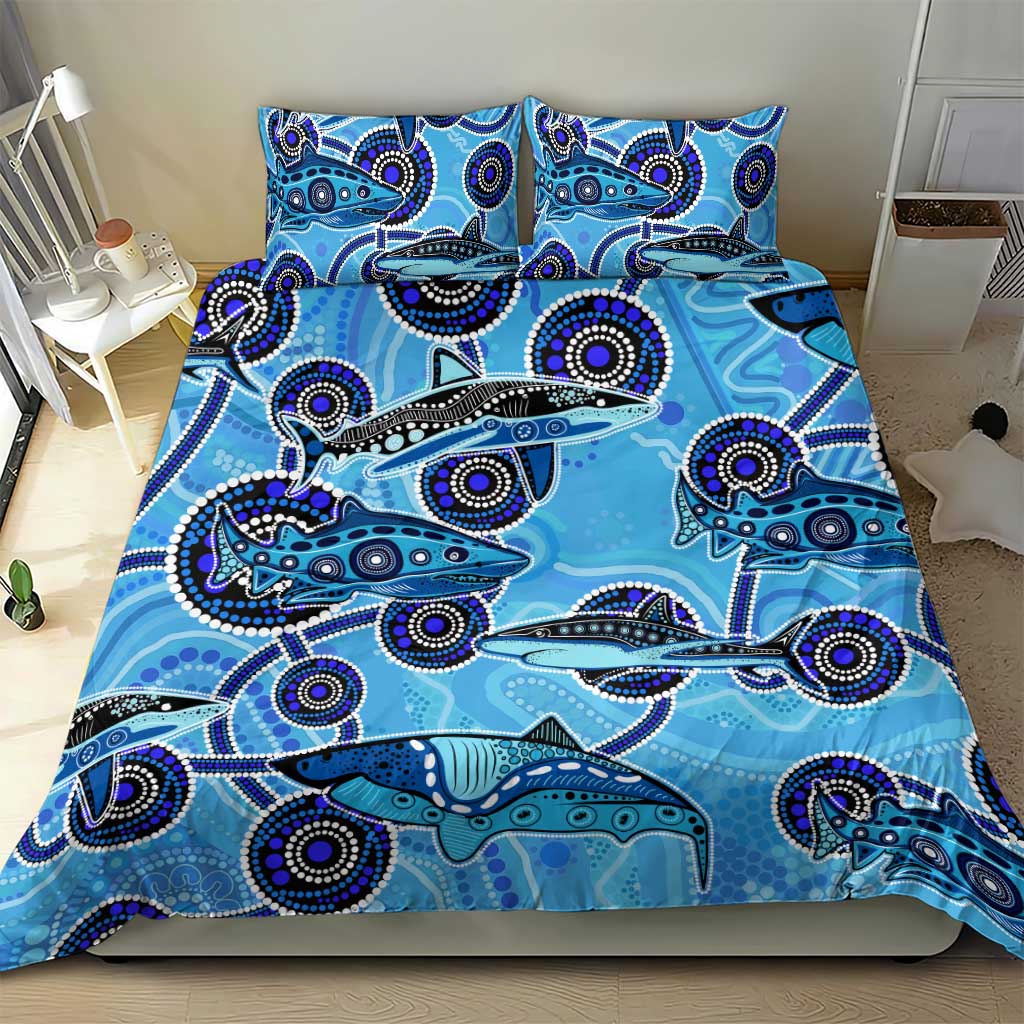 Sharks Aboriginal Australia Bedding Set Indigenous Art Blue - Vibe Hoodie Shop