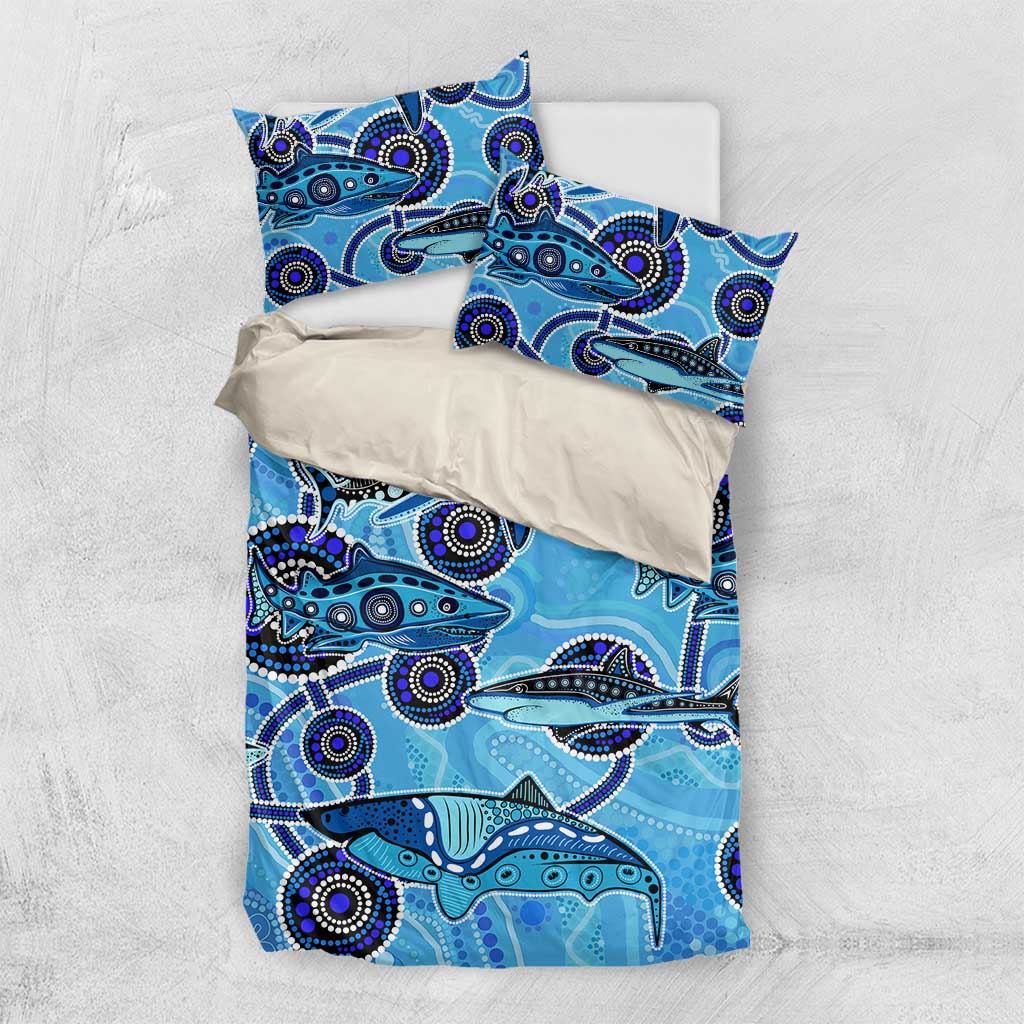 Sharks Aboriginal Australia Bedding Set Indigenous Art Blue - Vibe Hoodie Shop