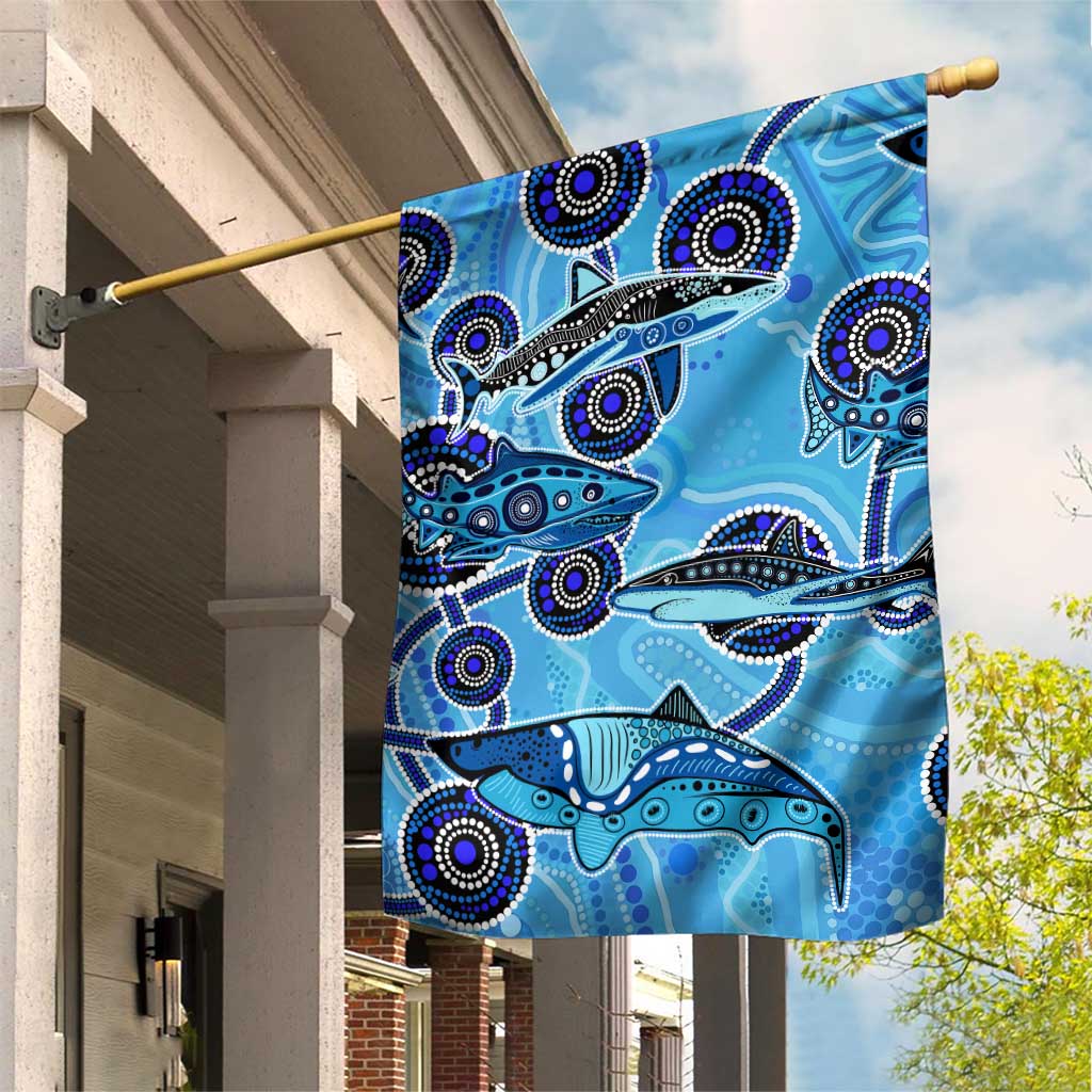 Sharks Aboriginal Australia Garden Flag Indigenous Art Blue - Vibe Hoodie Shop