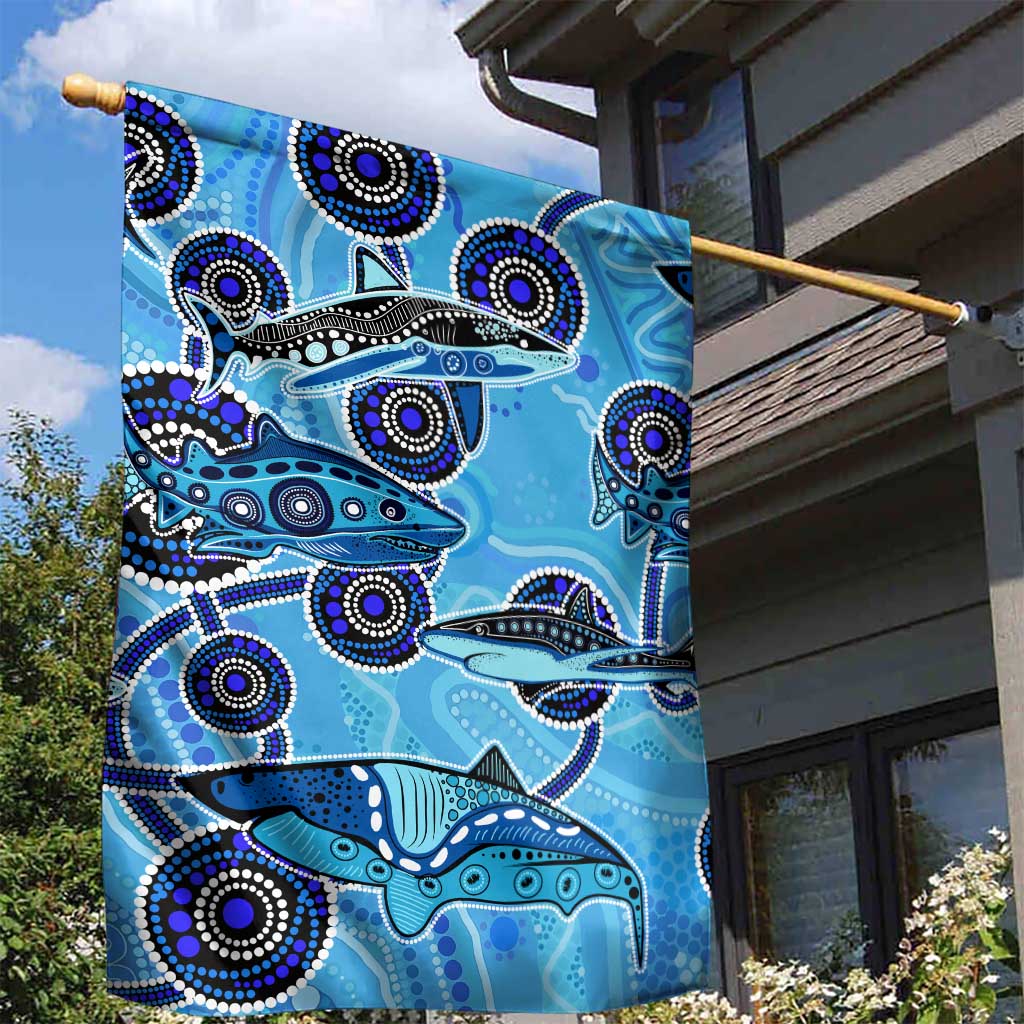 Sharks Aboriginal Australia Garden Flag Indigenous Art Blue - Vibe Hoodie Shop