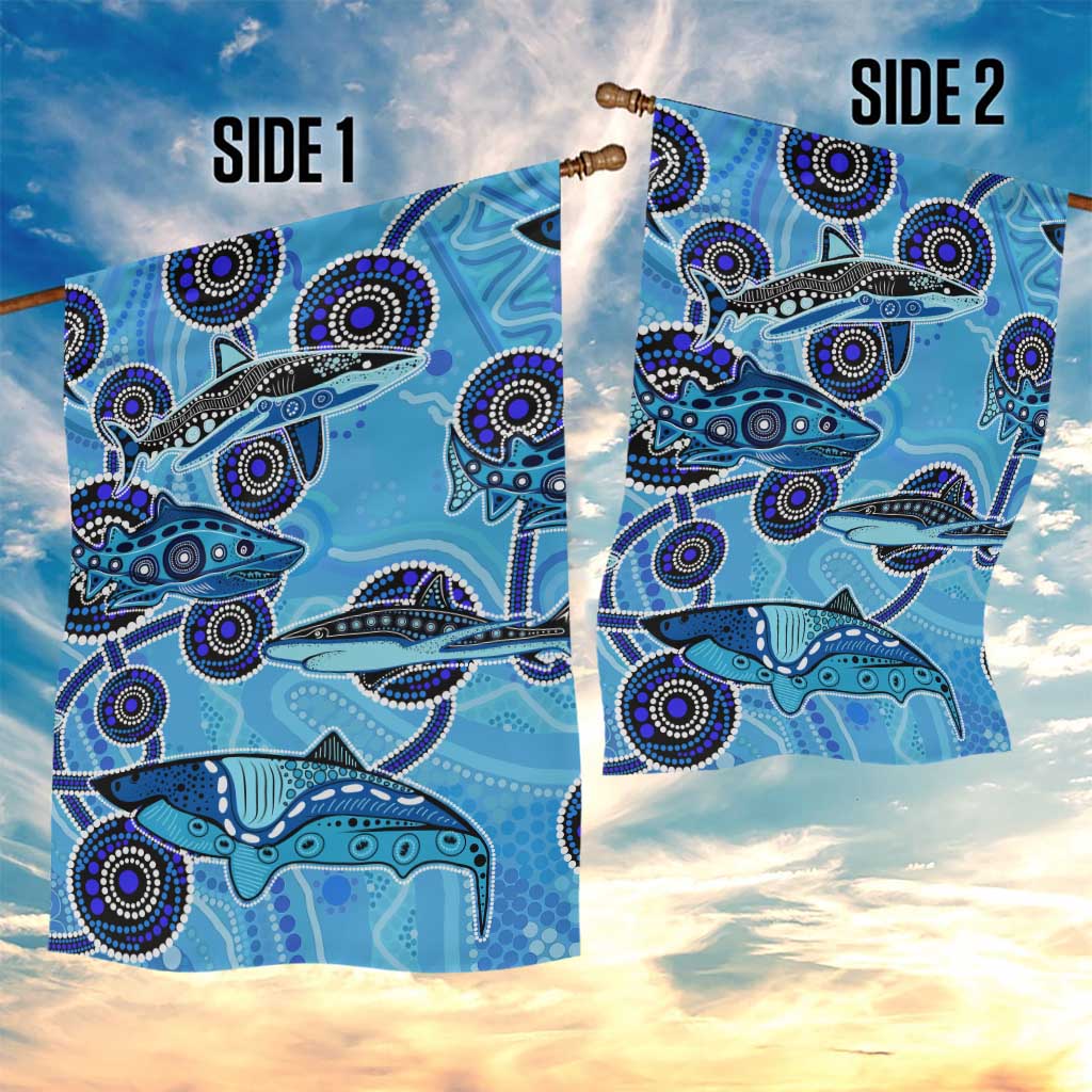 Sharks Aboriginal Australia Garden Flag Indigenous Art Blue - Vibe Hoodie Shop