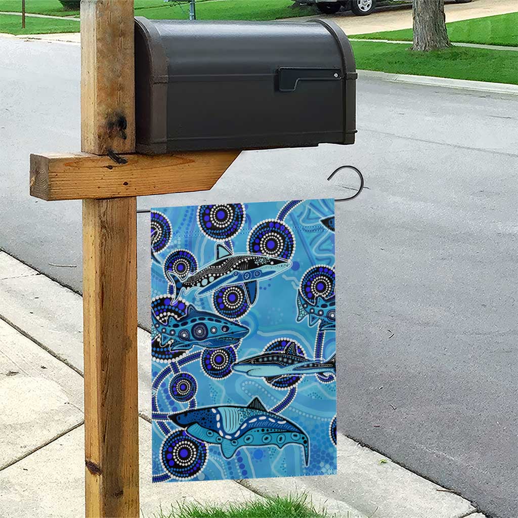 Sharks Aboriginal Australia Garden Flag Indigenous Art Blue - Vibe Hoodie Shop