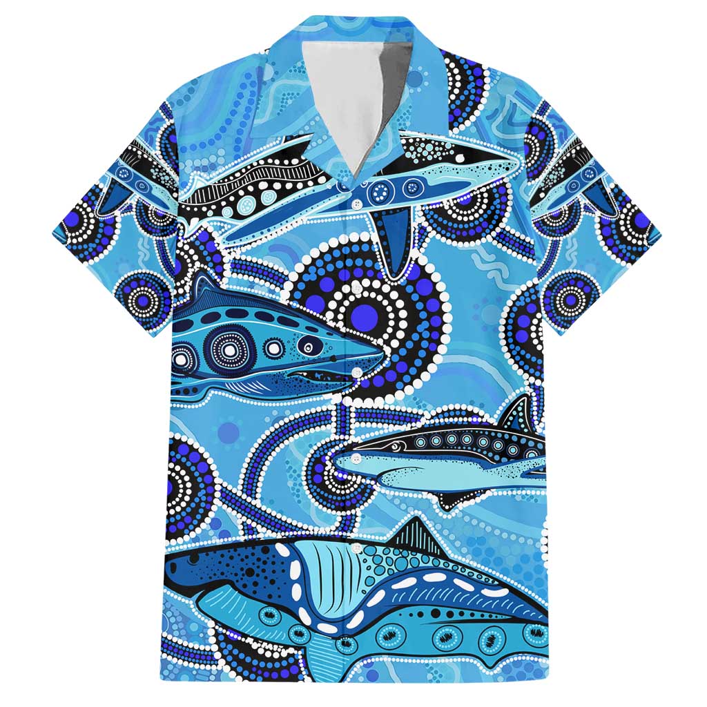 Sharks Aboriginal Australia Hawaiian Shirt Indigenous Art Blue - Vibe Hoodie Shop