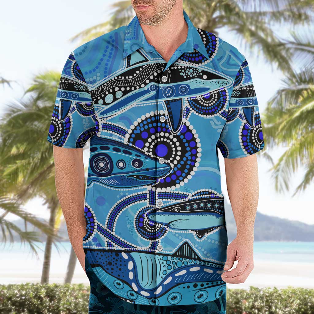 Sharks Aboriginal Australia Hawaiian Shirt Indigenous Art Blue - Vibe Hoodie Shop