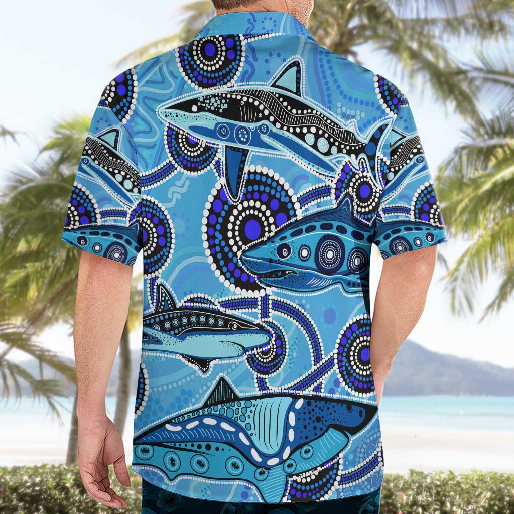 Sharks Aboriginal Australia Hawaiian Shirt Indigenous Art Blue - Vibe Hoodie Shop