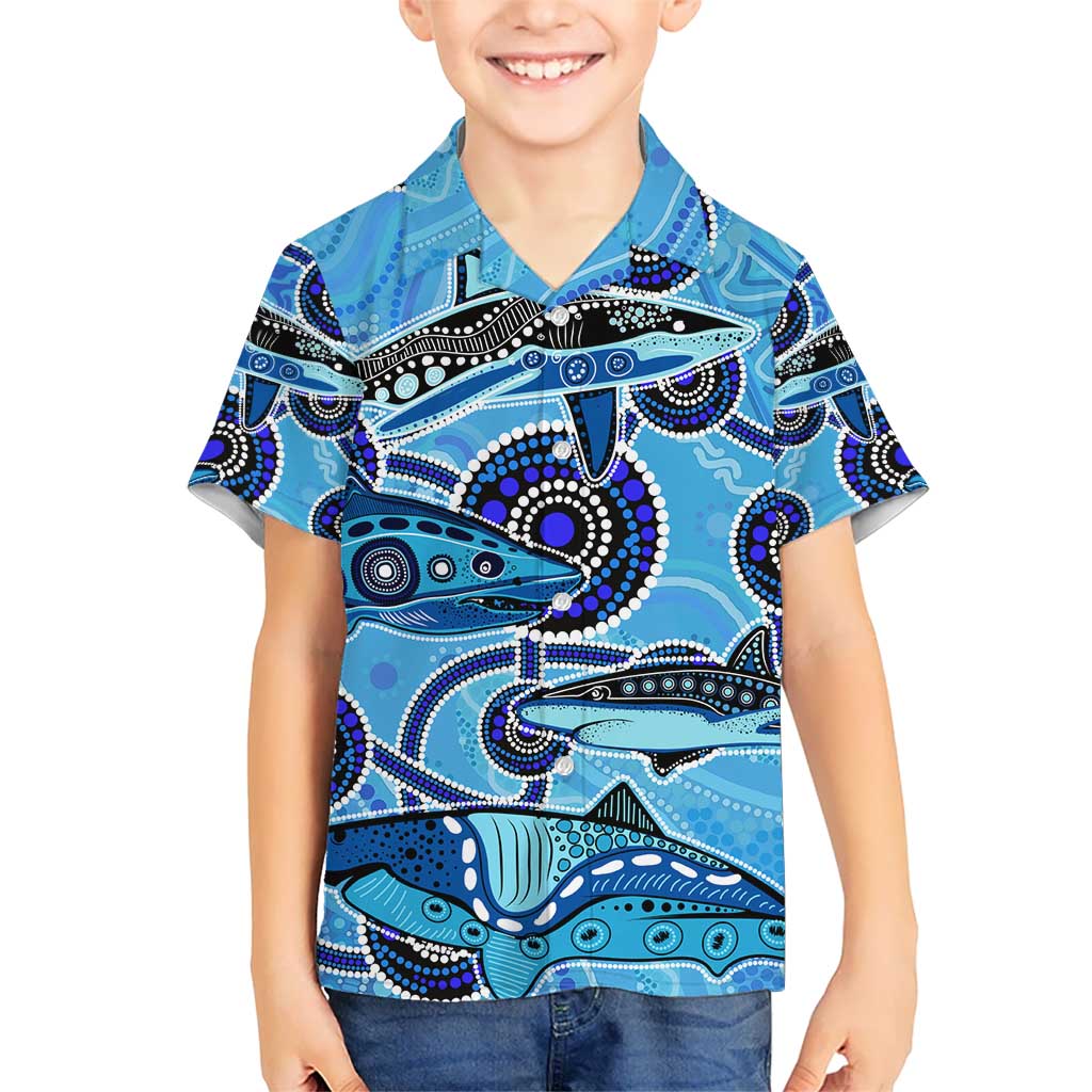 Sharks Aboriginal Australia Hawaiian Shirt Indigenous Art Blue - Vibe Hoodie Shop