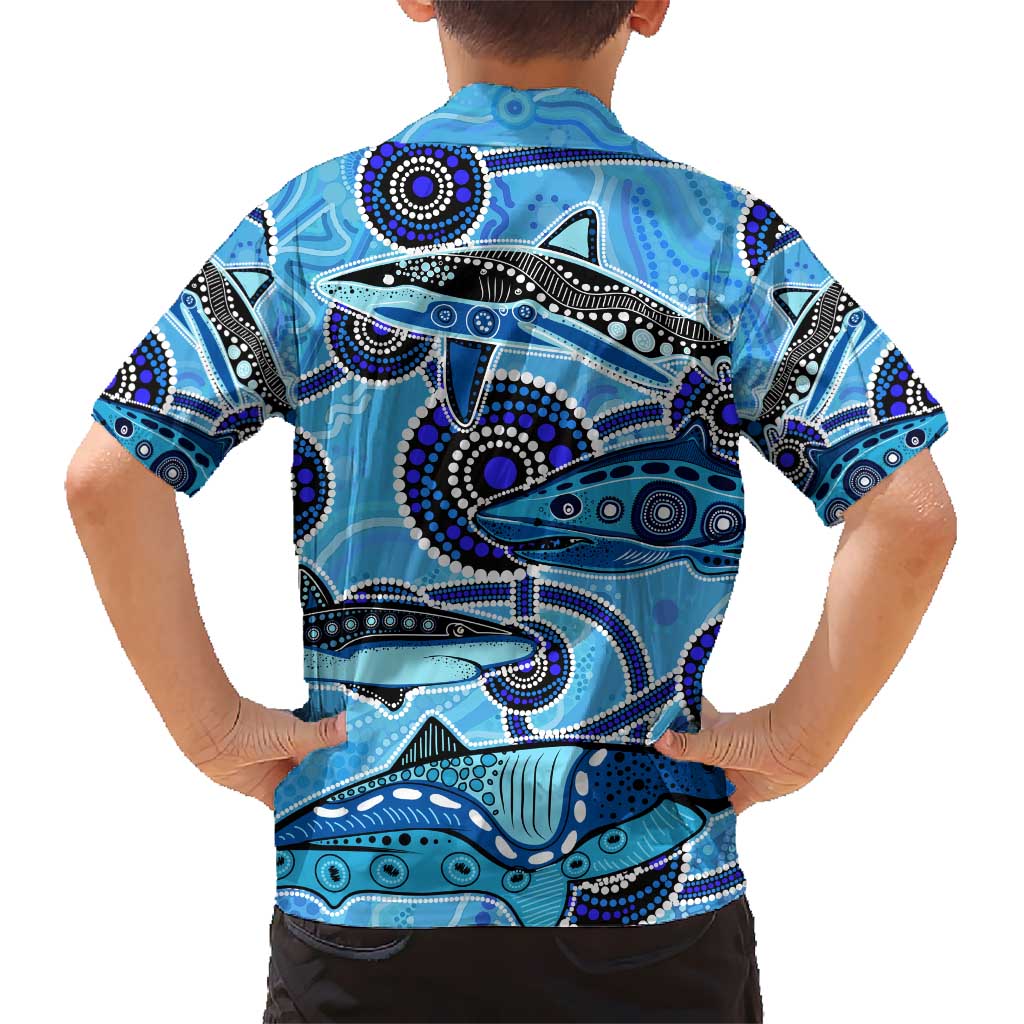 Sharks Aboriginal Australia Hawaiian Shirt Indigenous Art Blue - Vibe Hoodie Shop