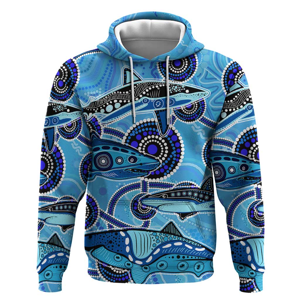 Sharks Aboriginal Australia Hoodie Indigenous Art Blue - Vibe Hoodie Shop