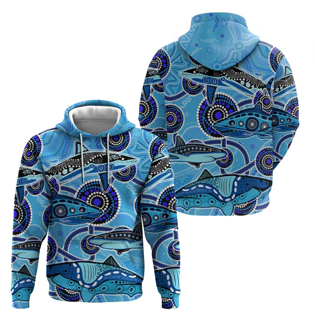 Sharks Aboriginal Australia Hoodie Indigenous Art Blue - Vibe Hoodie Shop