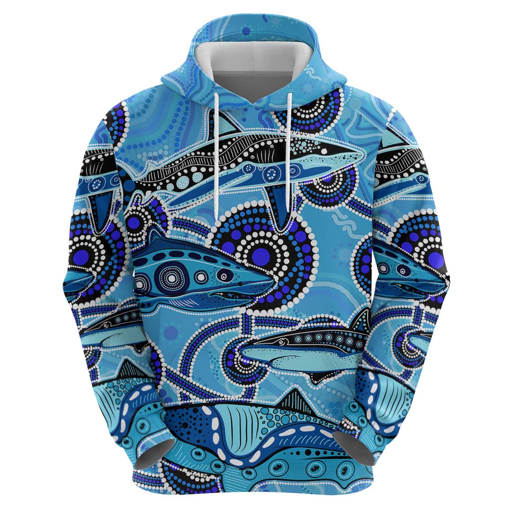 Sharks Aboriginal Australia Hoodie Indigenous Art Blue - Vibe Hoodie Shop