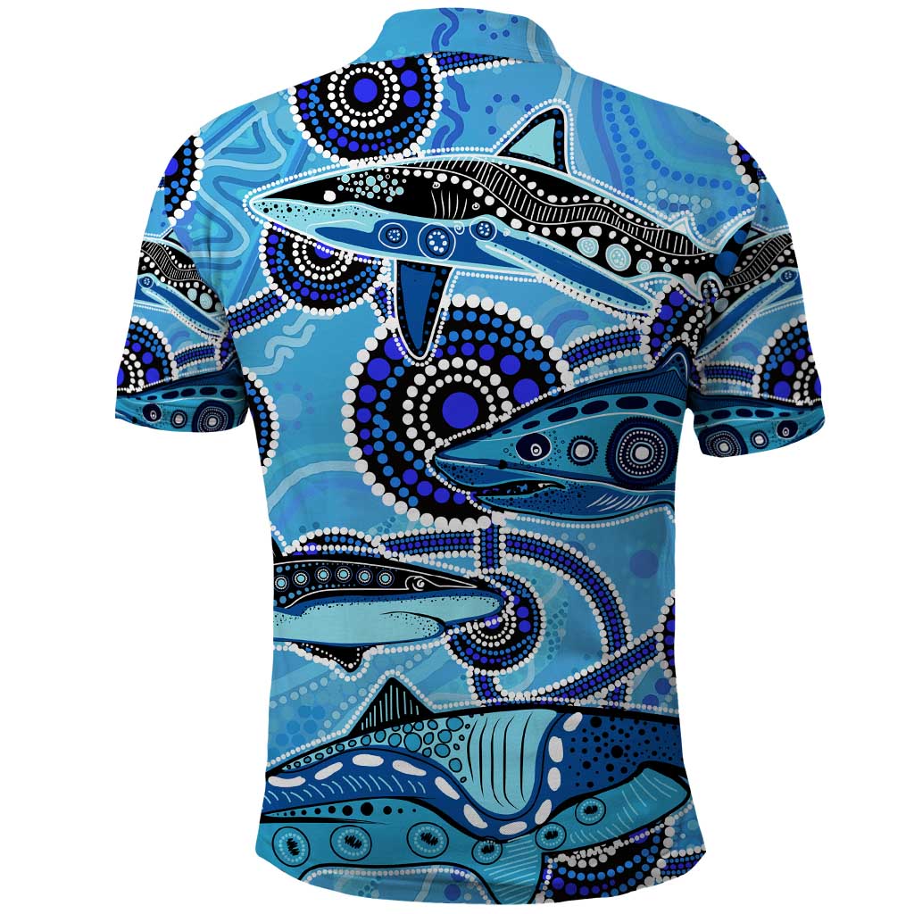 Sharks Aboriginal Australia Polo Shirt Indigenous Art Blue - Vibe Hoodie Shop