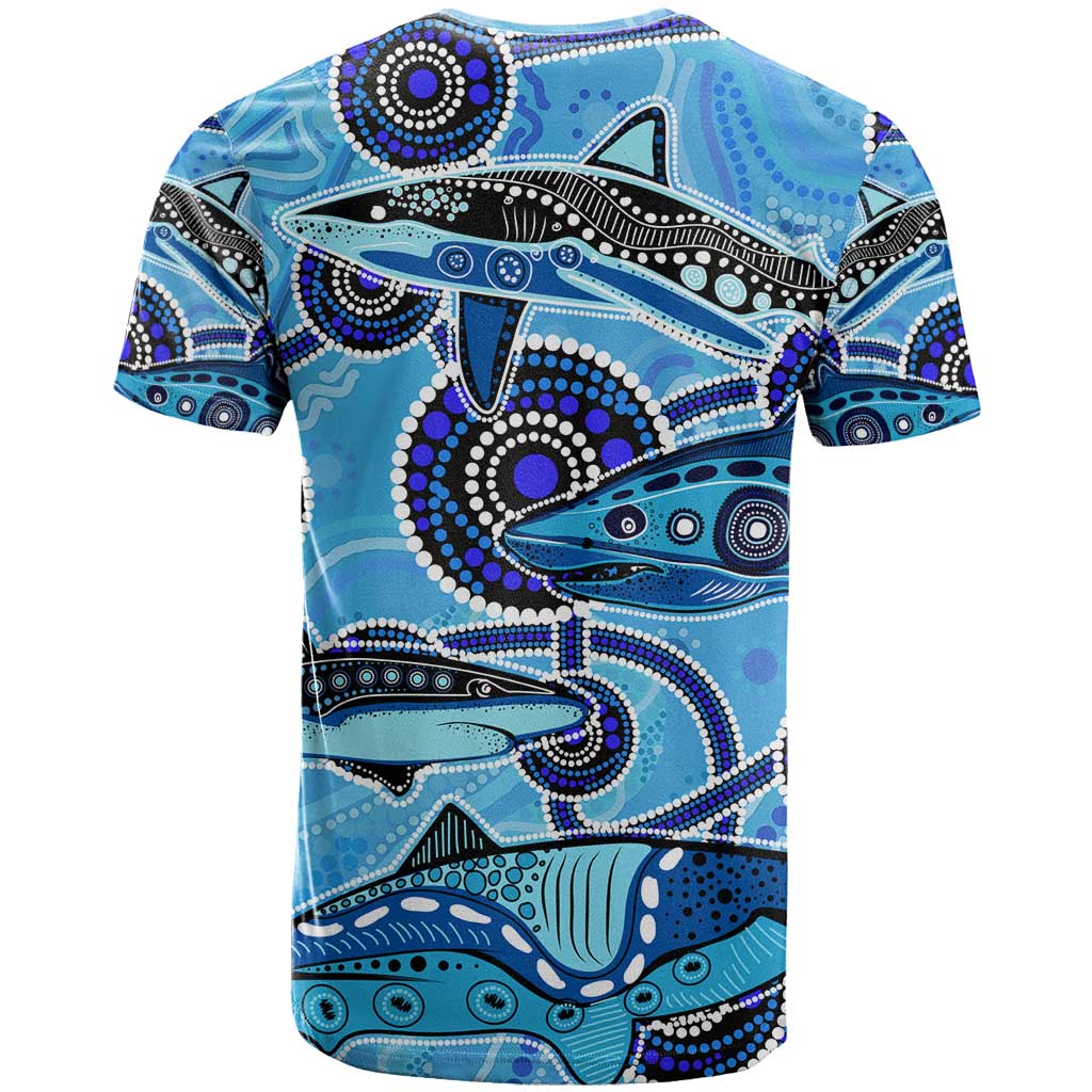 Sharks Aboriginal Australia T Shirt Indigenous Art Blue - Vibe Hoodie Shop