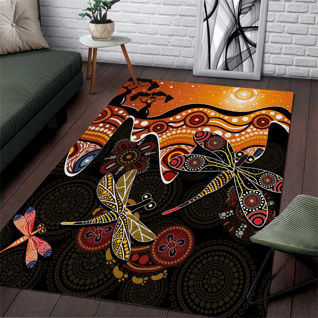 Dragonfly Aboriginal Australia Area Rug Indigenous Art - Vibe Hoodie Shop