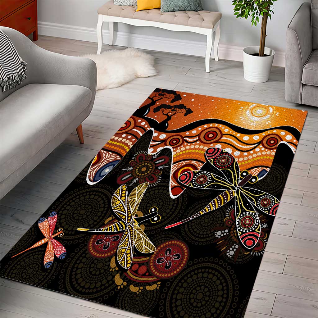 Dragonfly Aboriginal Australia Area Rug Indigenous Art - Vibe Hoodie Shop