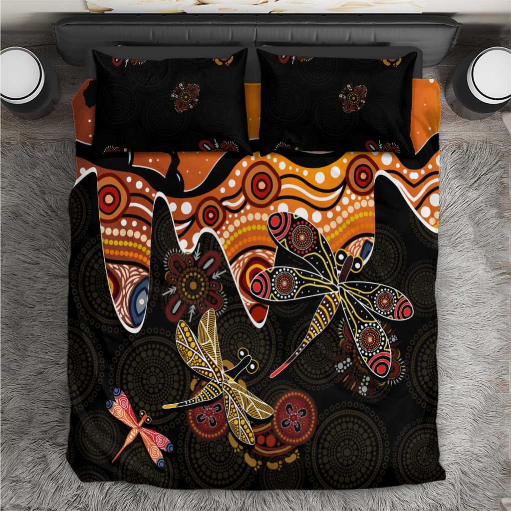 Dragonfly Aboriginal Australia Bedding Set Indigenous Art - Vibe Hoodie Shop