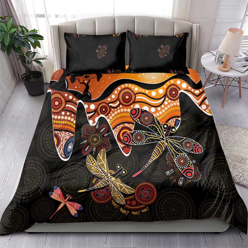 Dragonfly Aboriginal Australia Bedding Set Indigenous Art - Vibe Hoodie Shop