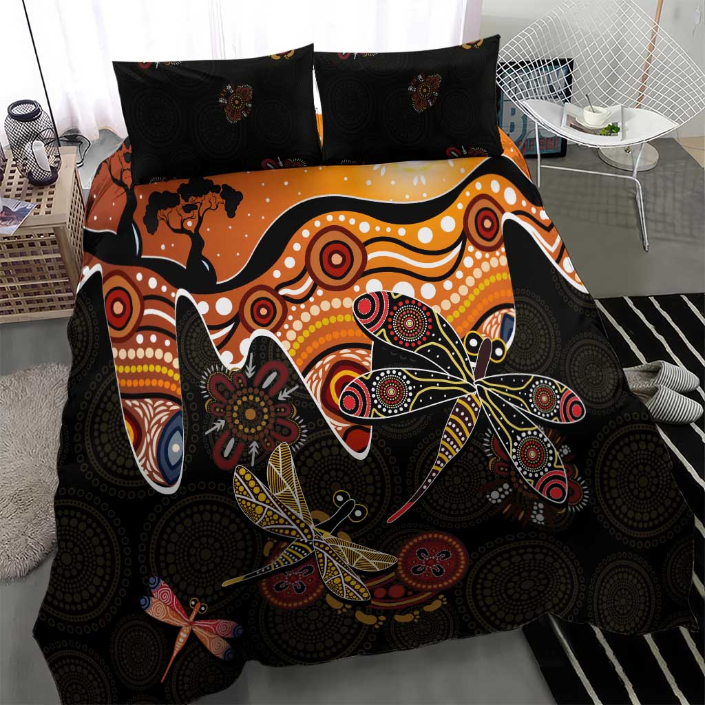 Dragonfly Aboriginal Australia Bedding Set Indigenous Art - Vibe Hoodie Shop