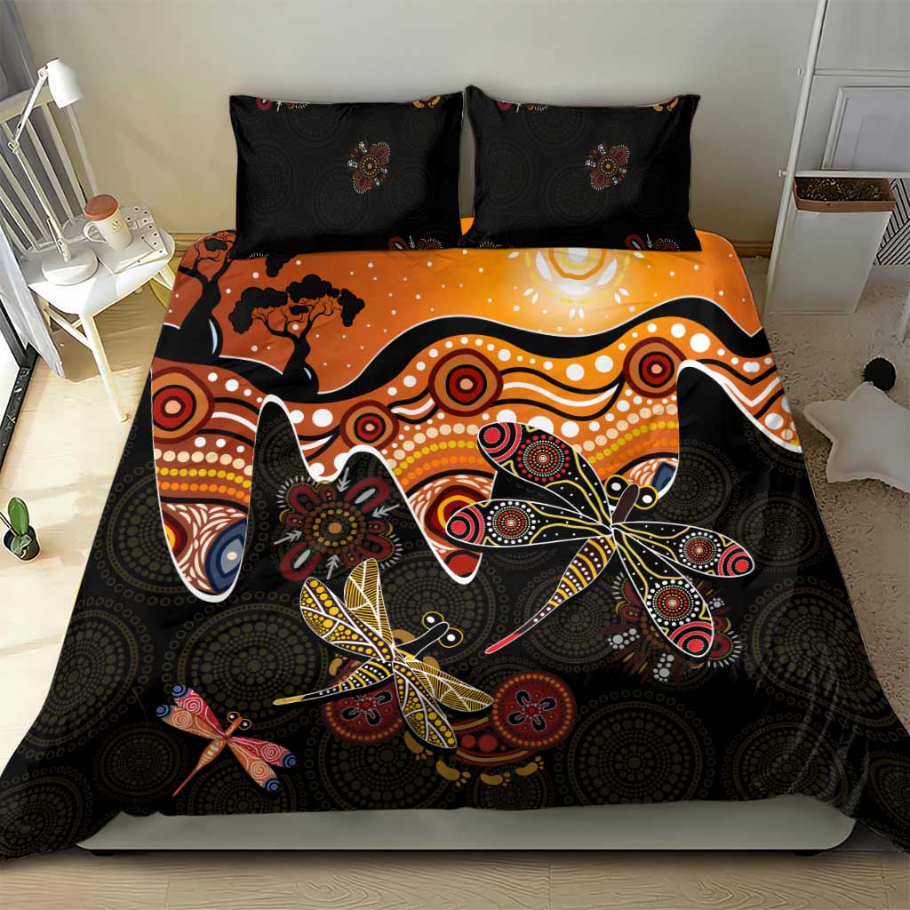 Dragonfly Aboriginal Australia Bedding Set Indigenous Art - Vibe Hoodie Shop