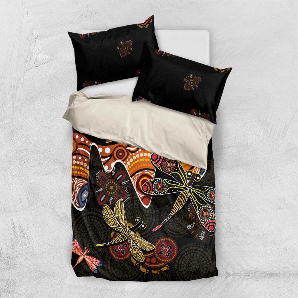 Dragonfly Aboriginal Australia Bedding Set Indigenous Art - Vibe Hoodie Shop