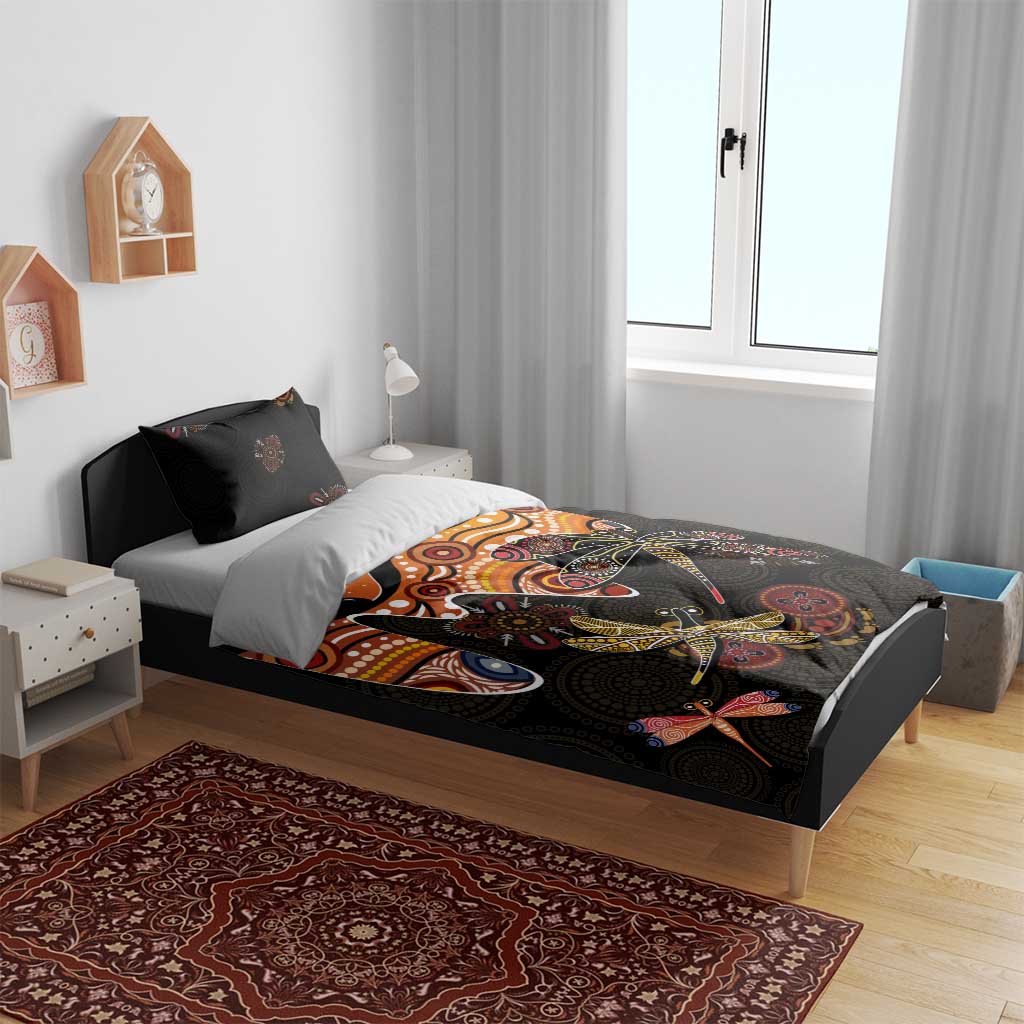 Dragonfly Aboriginal Australia Bedding Set Indigenous Art - Vibe Hoodie Shop