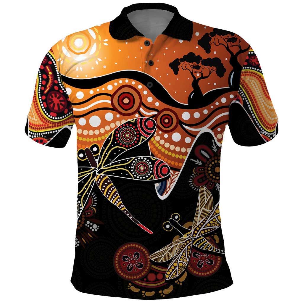 Dragonfly Aboriginal Australia Polo Shirt Indigenous Art - Vibe Hoodie Shop