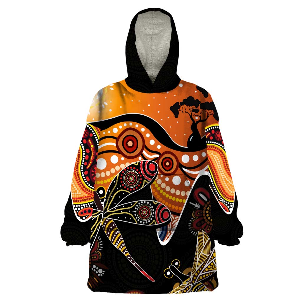 Dragonfly Aboriginal Australia Wearable Blanket Hoodie Indigenous Art - Vibe Hoodie Shop