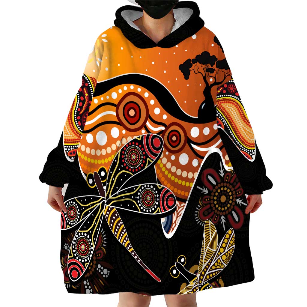 Dragonfly Aboriginal Australia Wearable Blanket Hoodie Indigenous Art - Vibe Hoodie Shop