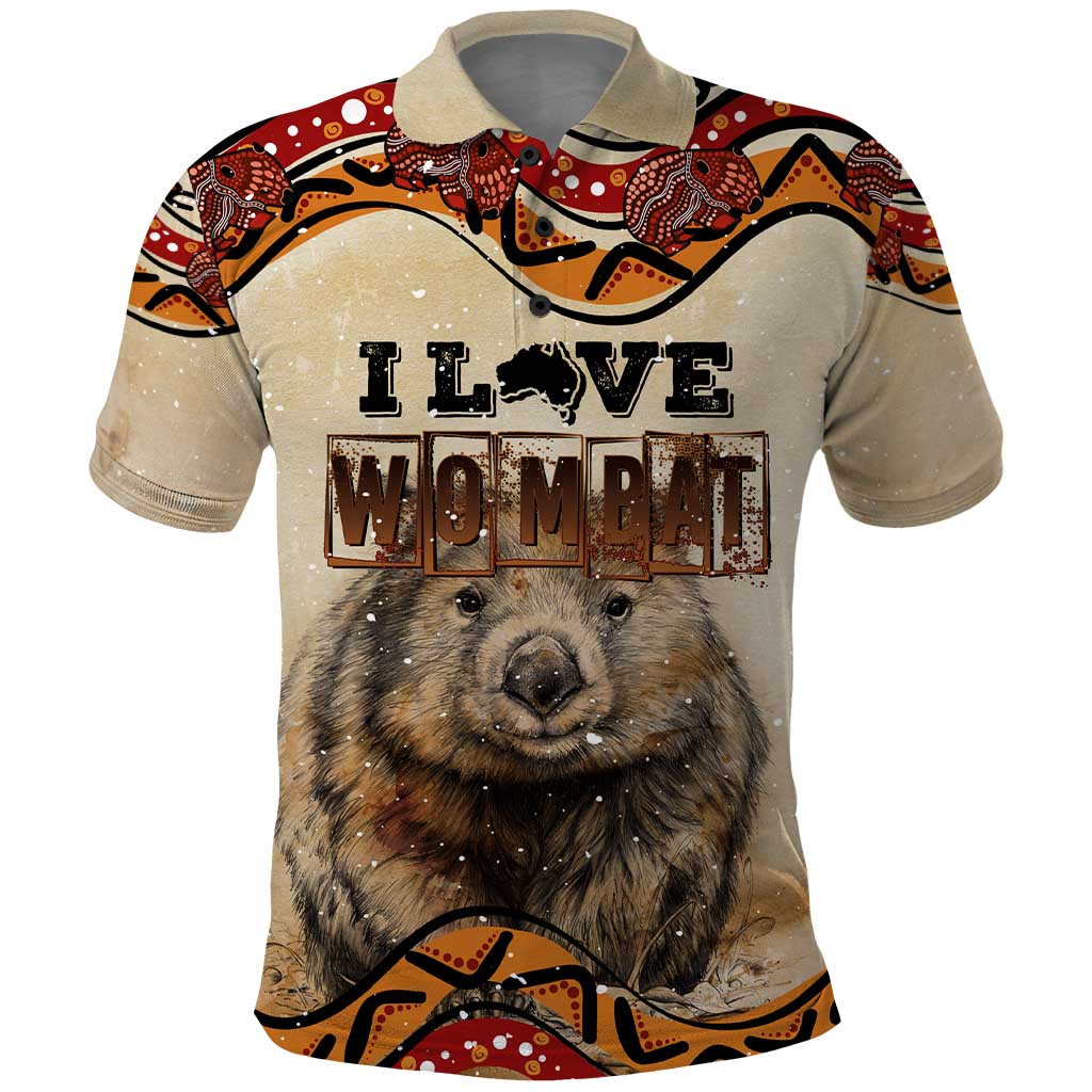 I Love Wombat Polo Shirt Australian Aboriginal Art - Vibe Hoodie Shop