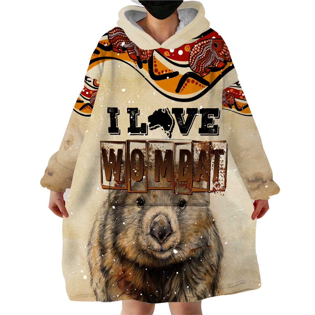 I Love Wombat Wearable Blanket Hoodie Australian Aboriginal Art - Vibe Hoodie Shop