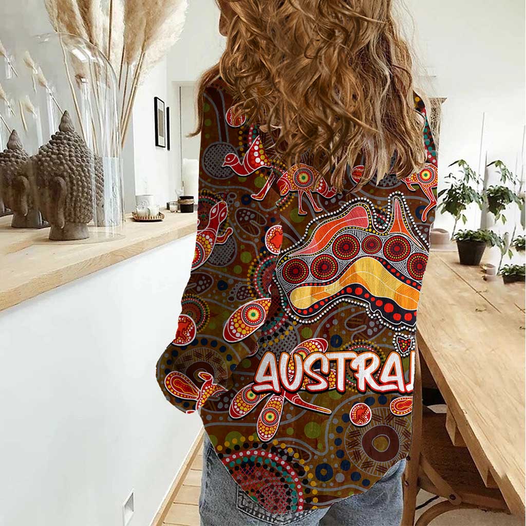 Animal Australia Aboriginal Art Women Casual Shirt - Vibe Hoodie Shop